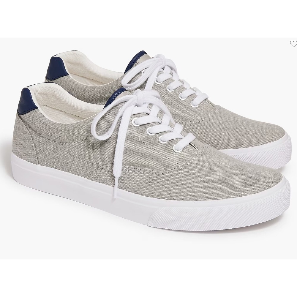 J.Crew Mens Low Top Grey Textile Sneakers Navy Leather Trim BS135 SZ 10